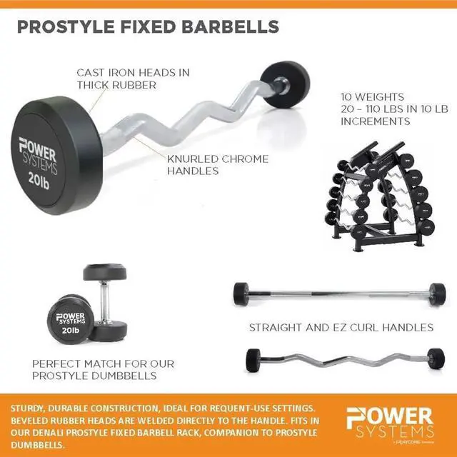 Alt view image 5 of 5 - Power Systems ProStyle Fixed Barbell with EZ Curl Handle (40)
