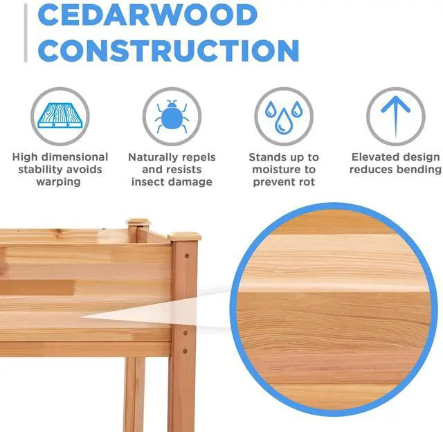 Alt view image 2 of 7 - Jumbl Raised Canadian Cedar Garden Bed | Elevated Wood Planter for Growing Fresh Herbs, Vegetables, Flowers, Succulents | 49x23x30