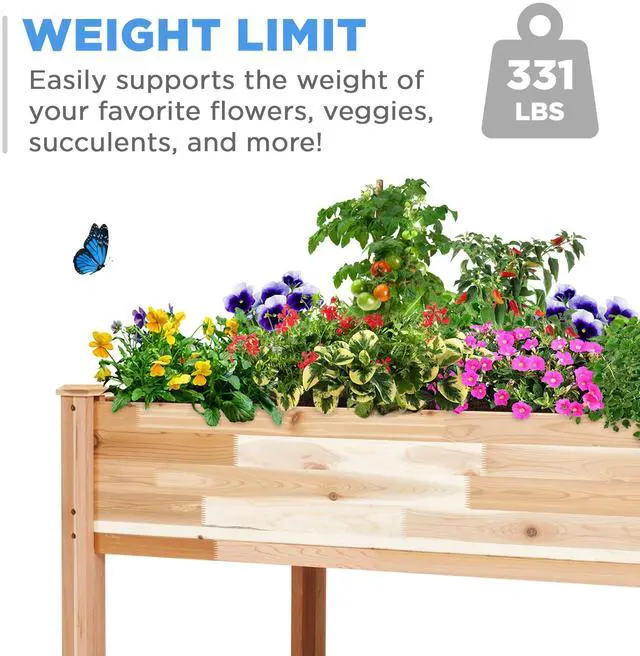 Alt view image 5 of 7 - Jumbl Raised Canadian Cedar Garden Bed | Elevated Wood Planter for Growing Fresh Herbs, Vegetables, Flowers, Succulents | 49x23x30