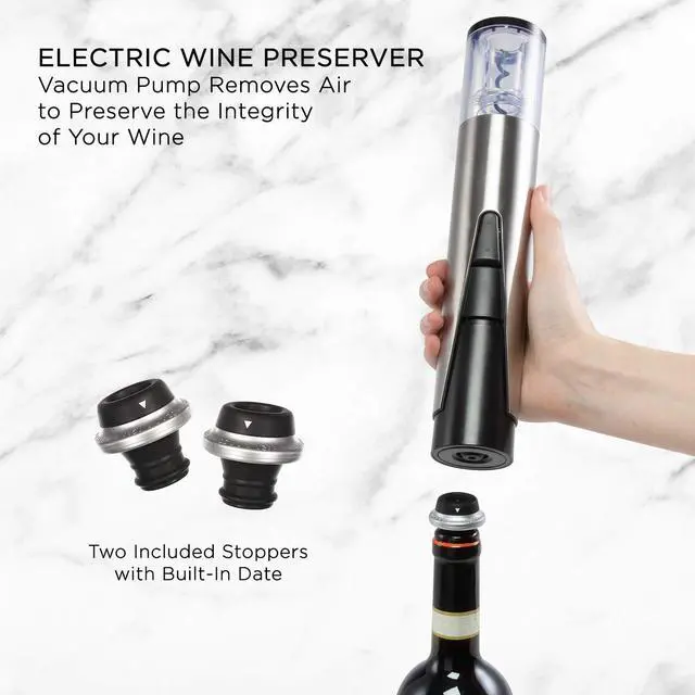 Alt view image 6 of 7 - Ivation Wine Gift Set, Includes Electric Wine Bottle Opener, Vacuum Wine Preserver, 2 Bottle Stoppers, Foil Cutter & Charging Base