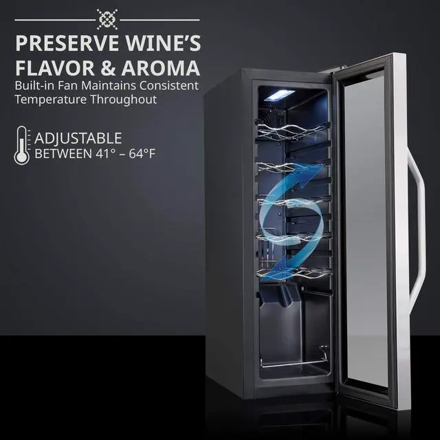 Alt view image 2 of 7 - Ivation 12 Bottle Compressor Wine Cooler Refrigerator w/Lock | Large Freestanding Wine Cellar Fridge For Red, White, Champagne or Sparkling Wine | 41f-64f Digital Temperature Control Stainless Steel