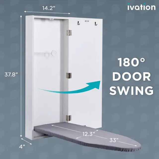 Alt view image 2 of 7 - Ivation Wall-Mounted Ironing Board Cabinet, Foldable Ironing Storage Station for Home, Apartment , Easy-Release Lever, Garment Hooks, White