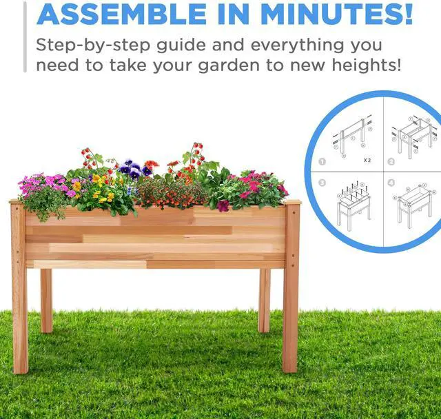 Alt view image 3 of 7 - Jumbl Raised Canadian Cedar Garden Bed | Elevated Wood Planter for Growing Fresh Herbs, Vegetables, Flowers, Succulents | 49x23x30