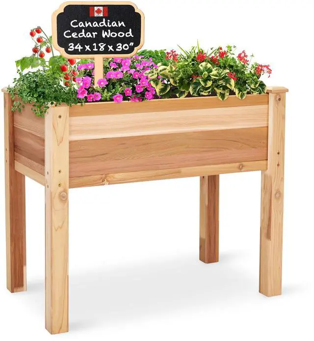Main image of Jumbl Raised Canadian Cedar Garden Bed | Elevated Wood Planter for Growing Fresh Herbs, Vegetables, Flowers, Succulents | 34x18x30