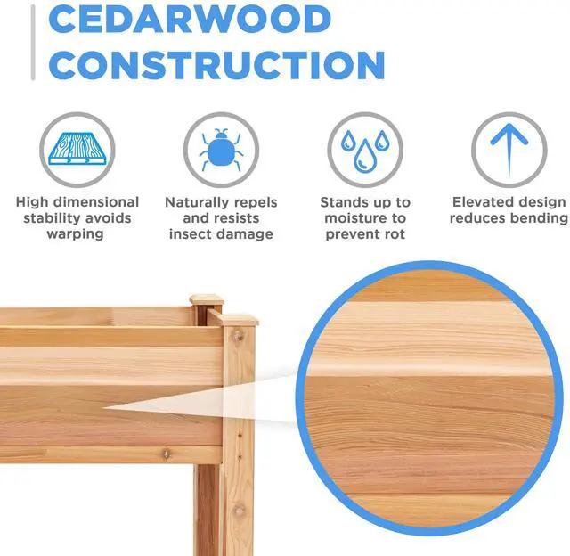 Alt view image 2 of 7 - Jumbl Raised Canadian Cedar Garden Bed | Elevated Wood Planter for Growing Fresh Herbs, Vegetables, Flowers, Succulents | 34x18x30