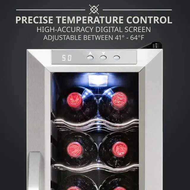 Alt view image 6 of 7 - Ivation 12 Bottle Compressor Wine Cooler Refrigerator w/Lock | Large Freestanding Wine Cellar Fridge For Red, White, Champagne or Sparkling Wine | 41f-64f Digital Temperature Control Stainless Steel