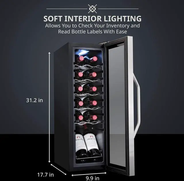Alt view image 3 of 7 - Ivation 12 Bottle Compressor Wine Cooler Refrigerator w/Lock | Large Freestanding Wine Cellar Fridge For Red, White, Champagne or Sparkling Wine | 41f-64f Digital Temperature Control Stainless Steel
