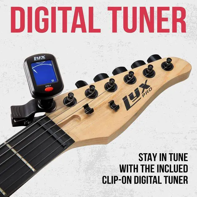 Alt view image 5 of 7 - LyxPro 30 Inch Electric Guitar and Starter Kit for Kids with 3/4 Size Beginners Guitar, Amp, Six Strings, Two Picks, Shoulder Strap, Digital Clip On Tuner, Guitar Cable and Soft Case Gig Bag - Blue