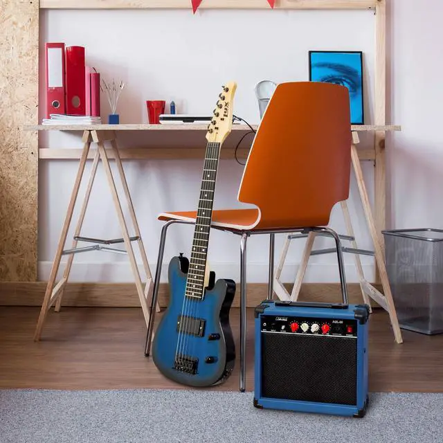 Alt view image 7 of 7 - LyxPro 30 Inch Electric Guitar and Starter Kit for Kids with 3/4 Size Beginners Guitar, Amp, Six Strings, Two Picks, Shoulder Strap, Digital Clip On Tuner, Guitar Cable and Soft Case Gig Bag - Blue