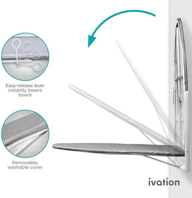 Alt view image 3 of 7 - Ivation Wall-Mounted Ironing Board | Foldable 36.2 x 12.2 Ironing Station for Home, Apartment & Small Spaces | Sturdy Folding Board, Easy-Release Lever, Removable Cotton Cover & Mounting Hardware
