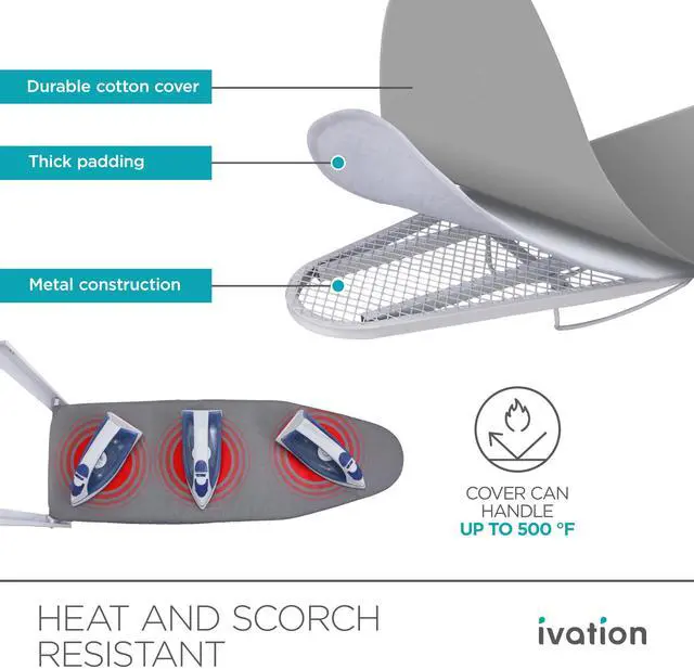 Alt view image 4 of 7 - Ivation Wall-Mounted Ironing Board | Foldable 36.2 x 12.2 Sturdy Ironing Station for Home & Apartments, Easy-Release Lever, Removable Cotton Cover, Includes Mounting Hardware With Iron Holder