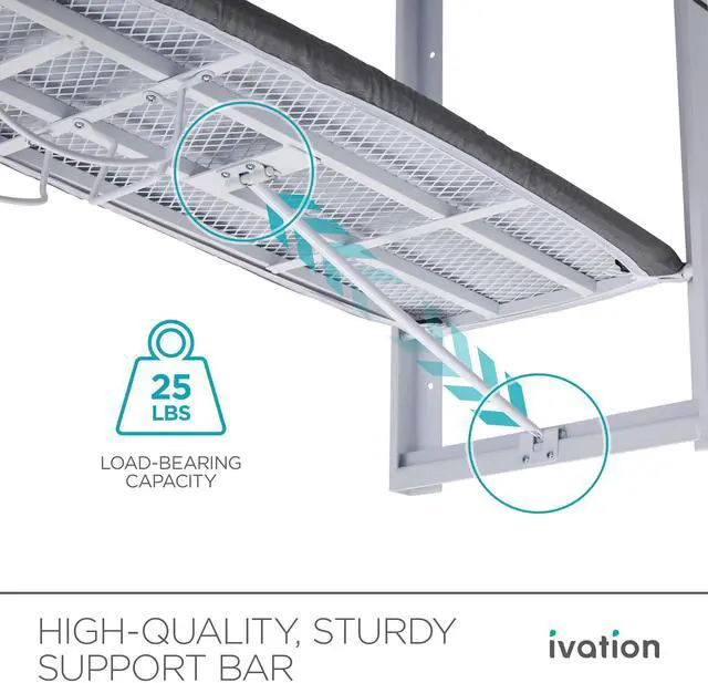 Alt view image 2 of 7 - Ivation Wall-Mounted Ironing Board | Foldable 36.2 x 12.2 Sturdy Ironing Station for Home & Apartments, Easy-Release Lever, Removable Cotton Cover, Includes Mounting Hardware With Iron Holder