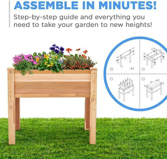Alt view image 3 of 7 - Jumbl Raised Canadian Cedar Garden Bed | Elevated Wood Planter for Growing Fresh Herbs, Vegetables, Flowers, Succulents | 34x18x30