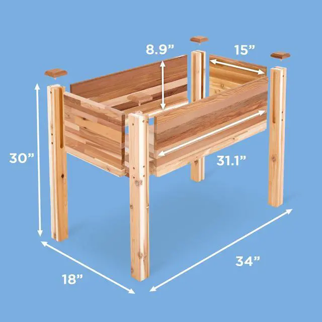 Alt view image 6 of 7 - Jumbl Raised Canadian Cedar Garden Bed | Elevated Wood Planter for Growing Fresh Herbs, Vegetables, Flowers, Succulents | 34x18x30