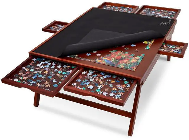 Main image of Jumbl 1500-Piece Puzzle Board Rack w/ Cover | 27 x 35 Jigsaw Puzzle Table w/ Legs 6 Removable Storage Sorting Drawers | Smooth Plateau Fiberboard Work Surface & Reinforced Hardwood | Games & Puzzles