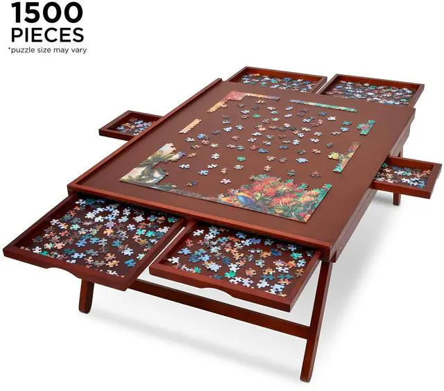 Alt view image 2 of 7 - Jumbl 1500-Piece Puzzle Board Rack w/ Cover | 27 x 35 Jigsaw Puzzle Table w/ Legs 6 Removable Storage Sorting Drawers | Smooth Plateau Fiberboard Work Surface & Reinforced Hardwood | Games & Puzzles