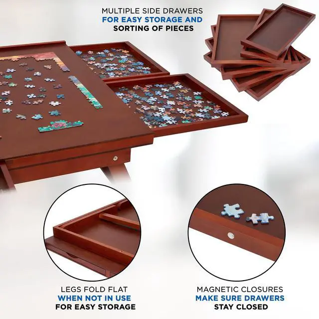 Alt view image 3 of 7 - Jumbl 1500-Piece Puzzle Board Rack w/ Cover | 27 x 35 Jigsaw Puzzle Table w/ Legs 6 Removable Storage Sorting Drawers | Smooth Plateau Fiberboard Work Surface & Reinforced Hardwood | Games & Puzzles