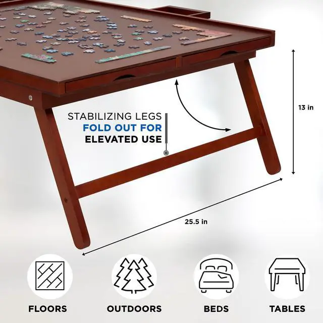 Alt view image 4 of 7 - Jumbl 1500-Piece Puzzle Board Rack w/ Cover | 27 x 35 Jigsaw Puzzle Table w/ Legs 6 Removable Storage Sorting Drawers | Smooth Plateau Fiberboard Work Surface & Reinforced Hardwood | Games & Puzzles