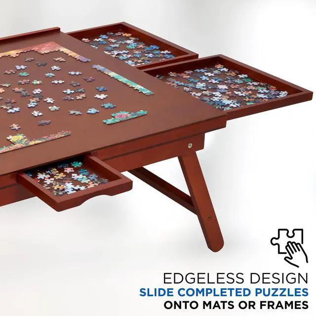 Alt view image 6 of 7 - Jumbl 1500-Piece Puzzle Board Rack w/ Cover | 27 x 35 Jigsaw Puzzle Table w/ Legs 6 Removable Storage Sorting Drawers | Smooth Plateau Fiberboard Work Surface & Reinforced Hardwood | Games & Puzzles