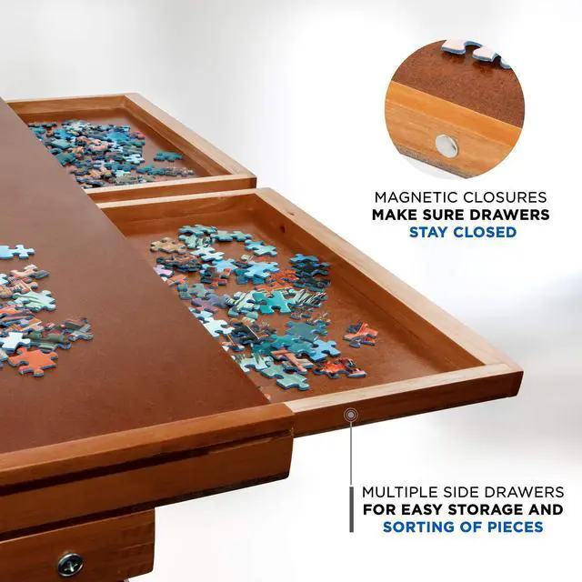 Alt view image 3 of 7 - jumbl puzzle board rack | 23? x 31? wooden jigsaw puzzle table w/ 4 storage & sorting drawers | smooth plateau fiberboard work surface & reinforced hardwood | for games & puzzles up to 1,000 pieces