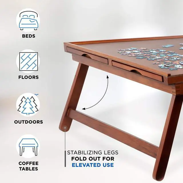 Alt view image 2 of 7 - jumbl puzzle board rack | 23? x 31? wooden jigsaw puzzle table w/ 4 storage & sorting drawers | smooth plateau fiberboard work surface & reinforced hardwood | for games & puzzles up to 1,000 pieces