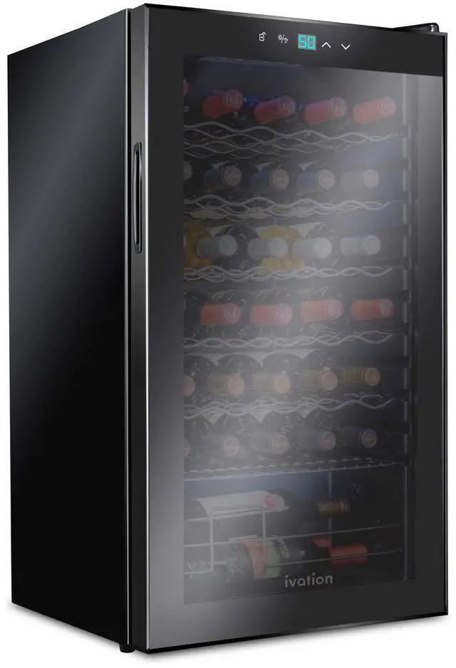 Main image of Ivation 34 Bottle Compressor Wine Cooler Refrigerator | Large Freestanding Wine Cellar For Red, White, Champagne or Sparkling Wine | 41f - 64f Touch Digital Temperature Control Fridge Glass Door Black