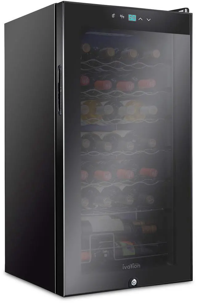 Alt view image 2 of 8 - Ivation 28 Bottle Compressor Wine Cooler Refrigerator w/Lock | Large Freestanding Wine Cellar For Red, White, Champagne or Sparkling Wine | 41f-64f Digital Temperature Control Fridge Glass Door Black