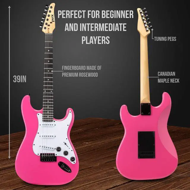 Alt view image 3 of 5 - LyxPro CS 39 Electric Guitar Kit for Beginner, Intermediate & Pro Players with Guitar, Amp Cable, 6 Picks & Learners Guide | Solid Wood Body, Volume/Tone Controls, 5-Way Pickup - Pink