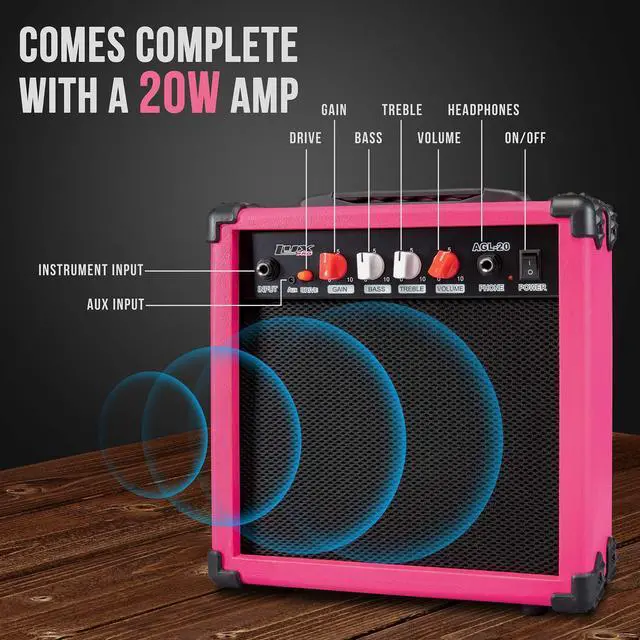 Alt view image 5 of 7 - LyxPro 39" inch Full Size Electric Guitar with 20w Amp, Package Includes All Accessories, Digital Tuner, Strings, Picks, Tremolo Bar, Shoulder Strap, and Case Bag Complete Beginner Starter kit - Pink