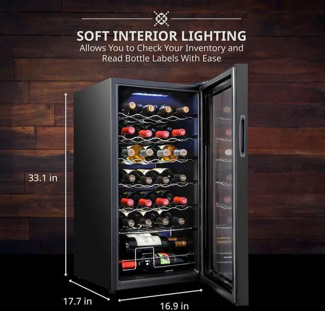 Alt view image 6 of 8 - Ivation 28 Bottle Compressor Wine Cooler Refrigerator w/Lock | Large Freestanding Wine Cellar For Red, White, Champagne or Sparkling Wine | 41f-64f Digital Temperature Control Fridge Glass Door Black