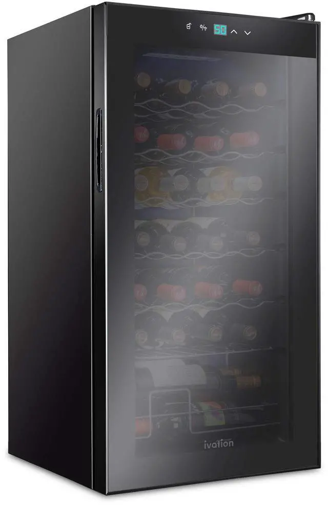 Main image of Ivation 28 Bottle Compressor Wine Cooler Refrigerator | Large Freestanding Wine Cellar For Red, White, Champagne or Sparkling Wine | 41f - 64f Touch Digital Temperature Control Fridge Glass Door Black