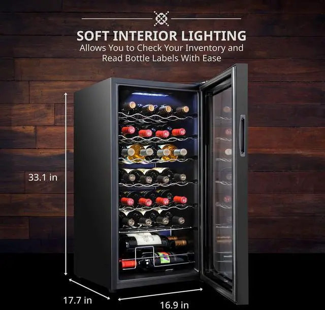 Alt view image 4 of 7 - Ivation 28 Bottle Compressor Wine Cooler Refrigerator | Large Freestanding Wine Cellar For Red, White, Champagne or Sparkling Wine | 41f - 64f Touch Digital Temperature Control Fridge Glass Door Black