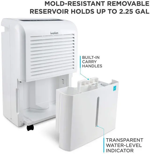 Alt view image 3 of 7 - Ivation 4,500 Sq Ft Smart Wi-Fi Energy Star Dehumidifier with App, Continuous Drain Hose Connector, Programmable Humidity, 2.25 Gal Reservoir for Medium and Large Rooms (4,500 Sq Ft)