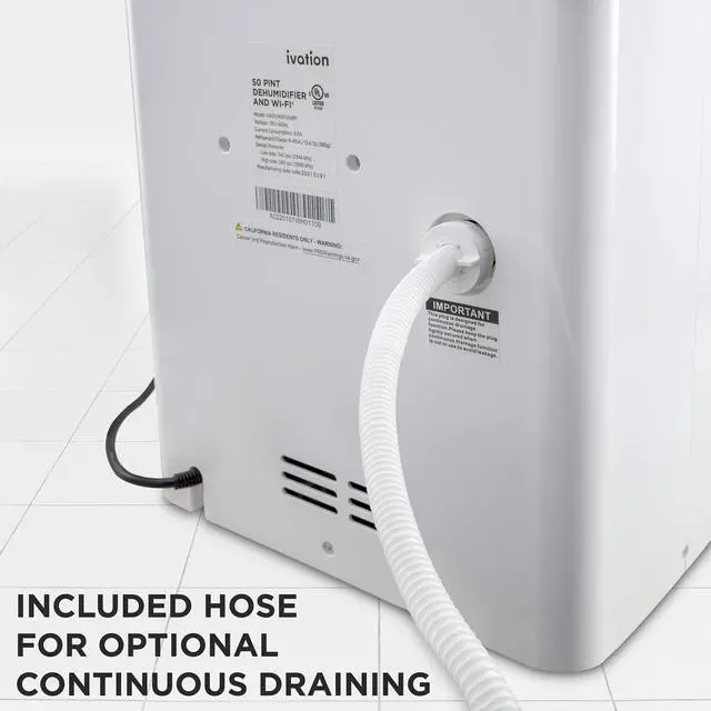 Alt view image 7 of 7 - Ivation 4,500 Sq Ft Smart Wi-Fi Energy Star Dehumidifier with App, Continuous Drain Hose Connector, Programmable Humidity, 2.25 Gal Reservoir for Medium and Large Rooms (4,500 Sq Ft)