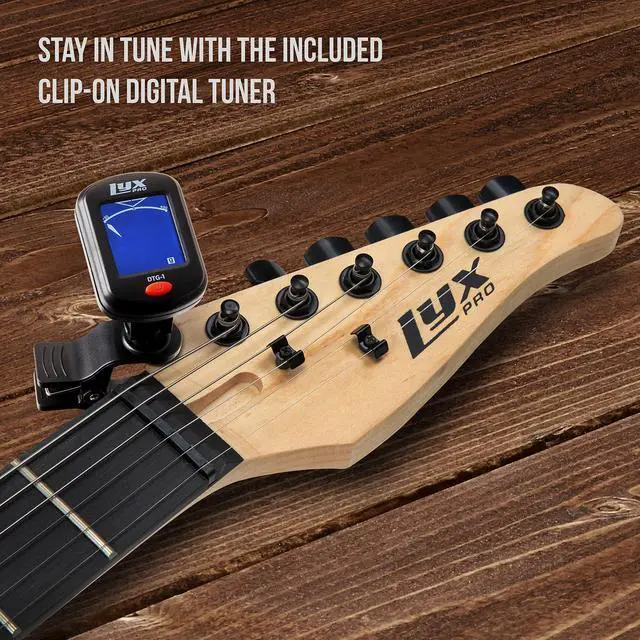 Alt view image 5 of 7 - LyxPro 39 inch Electric Guitar Kit Bundle with 20w Amplifier, All Accessories, Digital Clip On Tuner, Six Strings, Two Picks, Tremolo Bar, Shoulder Strap, Case Bag Starter kit Full Size - Green
