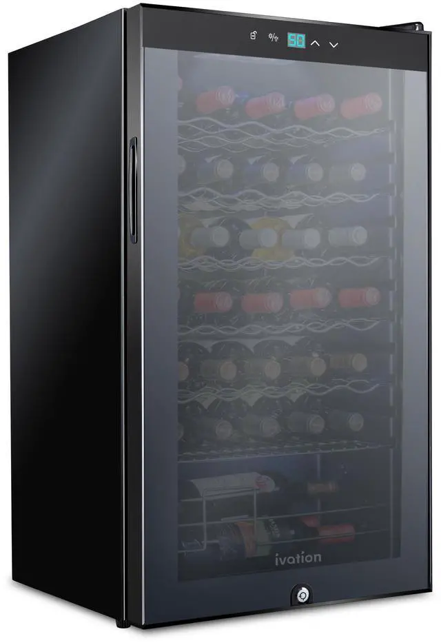 Alt view image 2 of 8 - Ivation 34 Bottle Compressor Wine Cooler Refrigerator w/Lock | Large Freestanding Wine Cellar For Red, White, Champagne or Sparkling Wine | 41f-64f Digital Temperature Control Fridge Glass Door Black