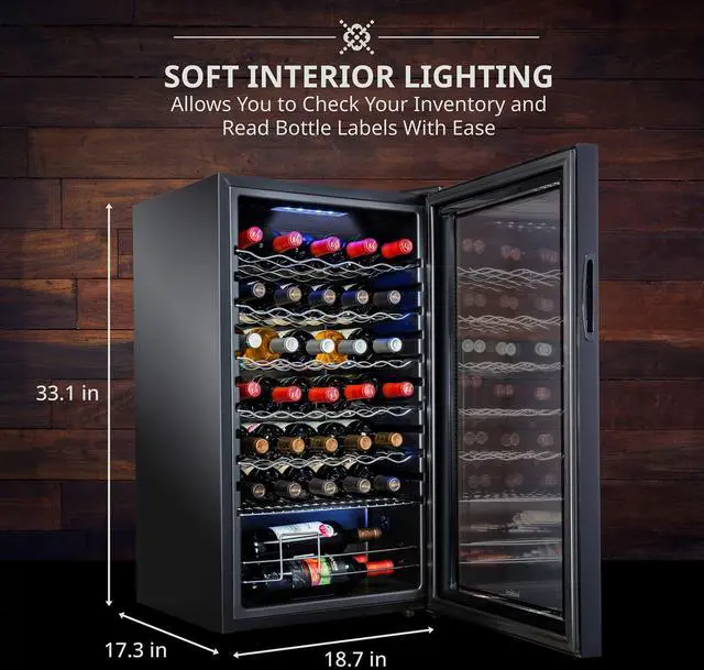 Alt view image 4 of 8 - Ivation 34 Bottle Compressor Wine Cooler Refrigerator w/Lock | Large Freestanding Wine Cellar For Red, White, Champagne or Sparkling Wine | 41f-64f Digital Temperature Control Fridge Glass Door Black