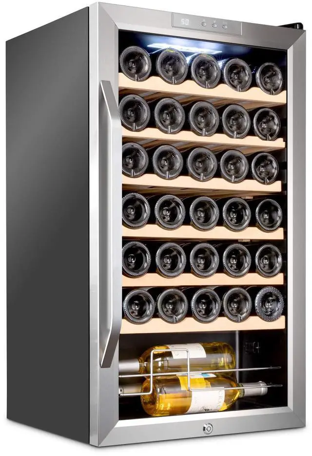Main image of Ivation 34 Bottle Compressor Wine Cooler Refrigerator w/Lock | Large Freestanding Wine Cellar For Red, White, Champagne or Sparkling Wine | 41f-64f Digital Temperature Control Fridge Stainless Steel