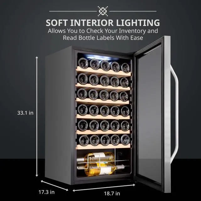 Alt view image 2 of 7 - Ivation 34 Bottle Compressor Wine Cooler Refrigerator w/Lock | Large Freestanding Wine Cellar For Red, White, Champagne or Sparkling Wine | 41f-64f Digital Temperature Control Fridge Stainless Steel