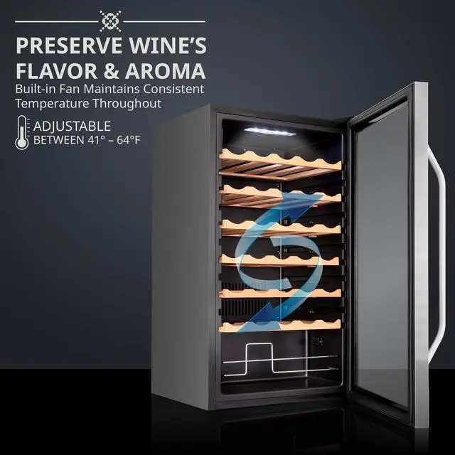 Alt view image 4 of 7 - Ivation 34 Bottle Compressor Wine Cooler Refrigerator w/Lock | Large Freestanding Wine Cellar For Red, White, Champagne or Sparkling Wine | 41f-64f Digital Temperature Control Fridge Stainless Steel