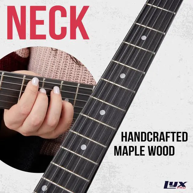 Alt view image 6 of 7 - LyxPro 30 Electric Guitar Left Hand TL Series, Full-Size Paulownia Wood Body, 3-Ply Pickguard, C-Shape Neck, Ashtray Bridge, Quality Gear Tuners, 3-Way Switch & Volume/Tone Controls, 2 Picks, Green