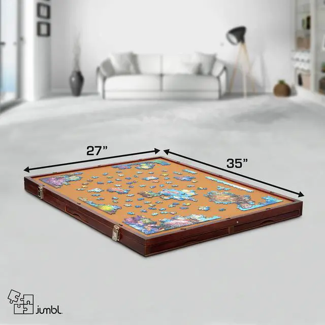 Alt view image 2 of 7 - Jumbl Premium 1500-Piece Tilting Puzzle Board w/ Felt Surface, 6 Removable Sorting Drawers Surface, Interlocking Cover | 27 x 35 Wooden Jigsaw Puzzle Table | Reinforced Hardwood Construction