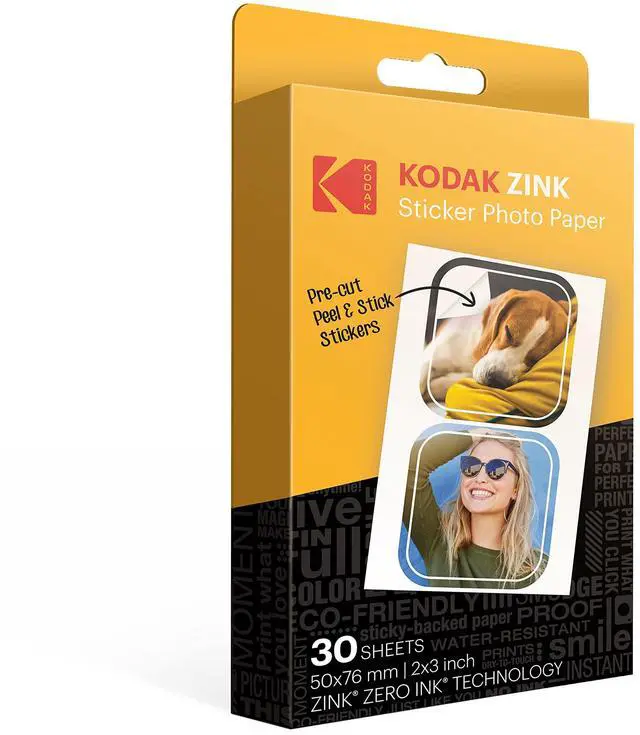 Main image of Kodak 2x3 Premium Zink Pre-Cut Sticker Photo Paper (30 Sheets) Compatible with All Kodak 2x3 Instant Print Products Except Printomatic