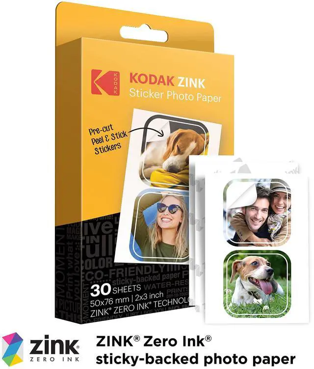 Alt view image 2 of 6 - Kodak 2x3 Premium Zink Pre-Cut Sticker Photo Paper (30 Sheets) Compatible with All Kodak 2x3 Instant Print Products Except Printomatic