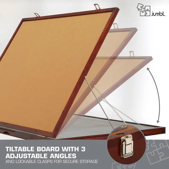 Alt view image 3 of 7 - Jumbl Premium 1500-Piece Tilting Puzzle Board w/ Felt Surface, 6 Removable Sorting Drawers Surface, Interlocking Cover | 27 x 35 Wooden Jigsaw Puzzle Table | Reinforced Hardwood Construction