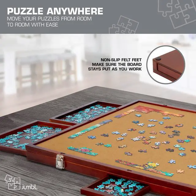 Alt view image 5 of 7 - Jumbl Premium 1500-Piece Tilting Puzzle Board w/ Felt Surface, 6 Removable Sorting Drawers Surface, Interlocking Cover | 27 x 35 Wooden Jigsaw Puzzle Table | Reinforced Hardwood Construction