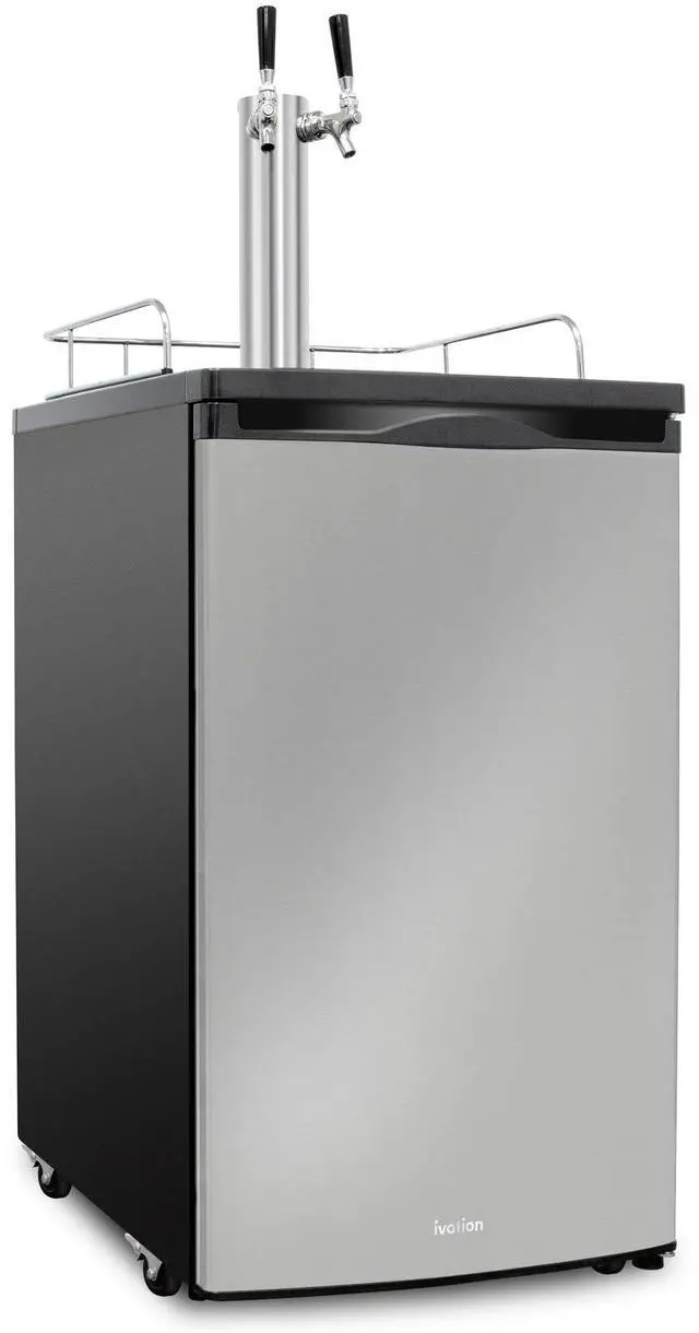 Main image of Ivation Full Size Kegerator | Dual Tap Draft Beer Dispenser & Universal Beverage Cooler | CO2 Cylinder, Temperature Control, Drip Tray & Rail, Fits 1/2, 1/4 Pony Keg, (2) 1/6 Kegs (Stainless Steel)