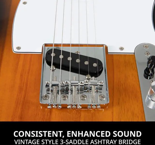 Alt view image 3 of 7 - LyxPro 39 Electric Guitar TL Series, Full-Size Paulownia Wood Body, 3-Ply Pickguard, C-Shape Neck, Ashtray Bridge, Quality Gear Tuners, 3-Way Switch & Volume/Tone Controls, 2 Picks Included, Sunburst