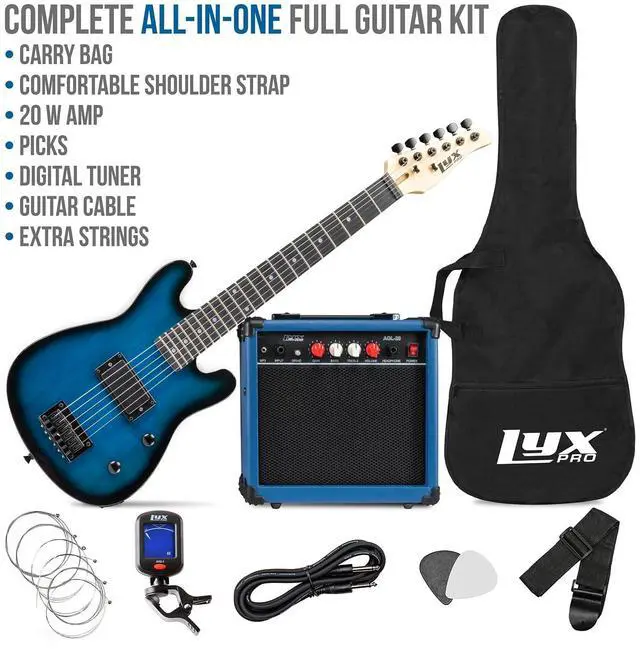 Alt view image 2 of 7 - LyxPro 30 Inch Electric Guitar and Starter Kit for Kids with 3/4 Size Beginners Guitar, Amp, Six Strings, Two Picks, Shoulder Strap, Digital Clip On Tuner, Guitar Cable and Soft Case Gig Bag - Blue