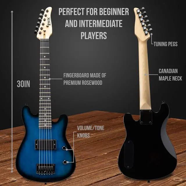 Alt view image 3 of 7 - LyxPro 30 Inch Electric Guitar and Starter Kit for Kids with 3/4 Size Beginners Guitar, Amp, Six Strings, Two Picks, Shoulder Strap, Digital Clip On Tuner, Guitar Cable and Soft Case Gig Bag - Blue